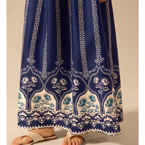 Boho Navy Blue floral Print Cut out Ruffle Maxi Dress - Picture 8 of 9